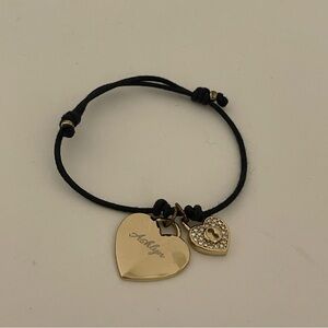 Custom Heart Charm Bracelet with Ashlyn Engraving Black Cord Adjustable Jewelry